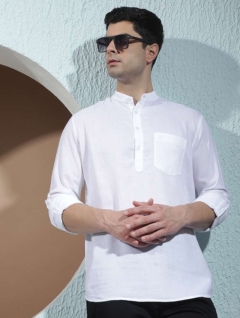men solid mandarin neck short kurta