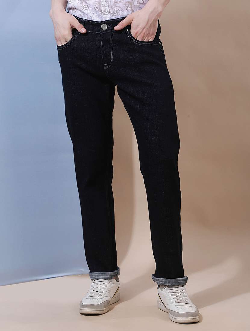 men solid mid rise slim fit jeans