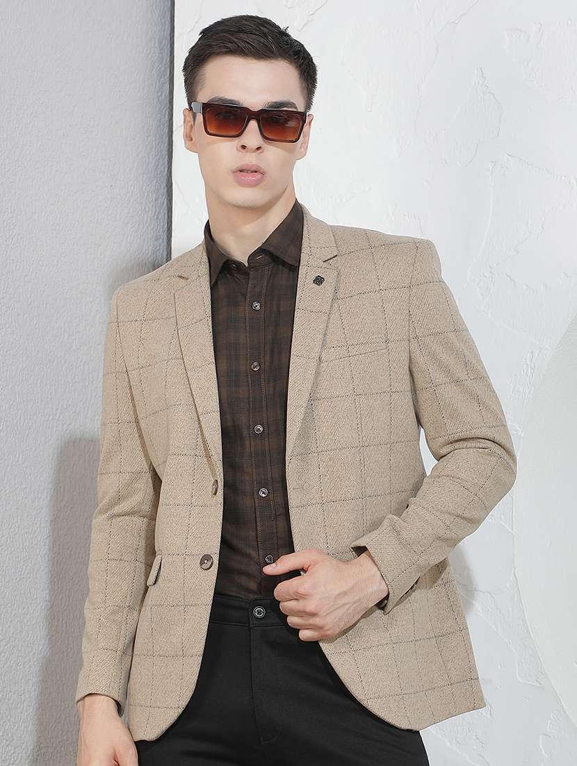 men checkered long sleeves single breasted blazer