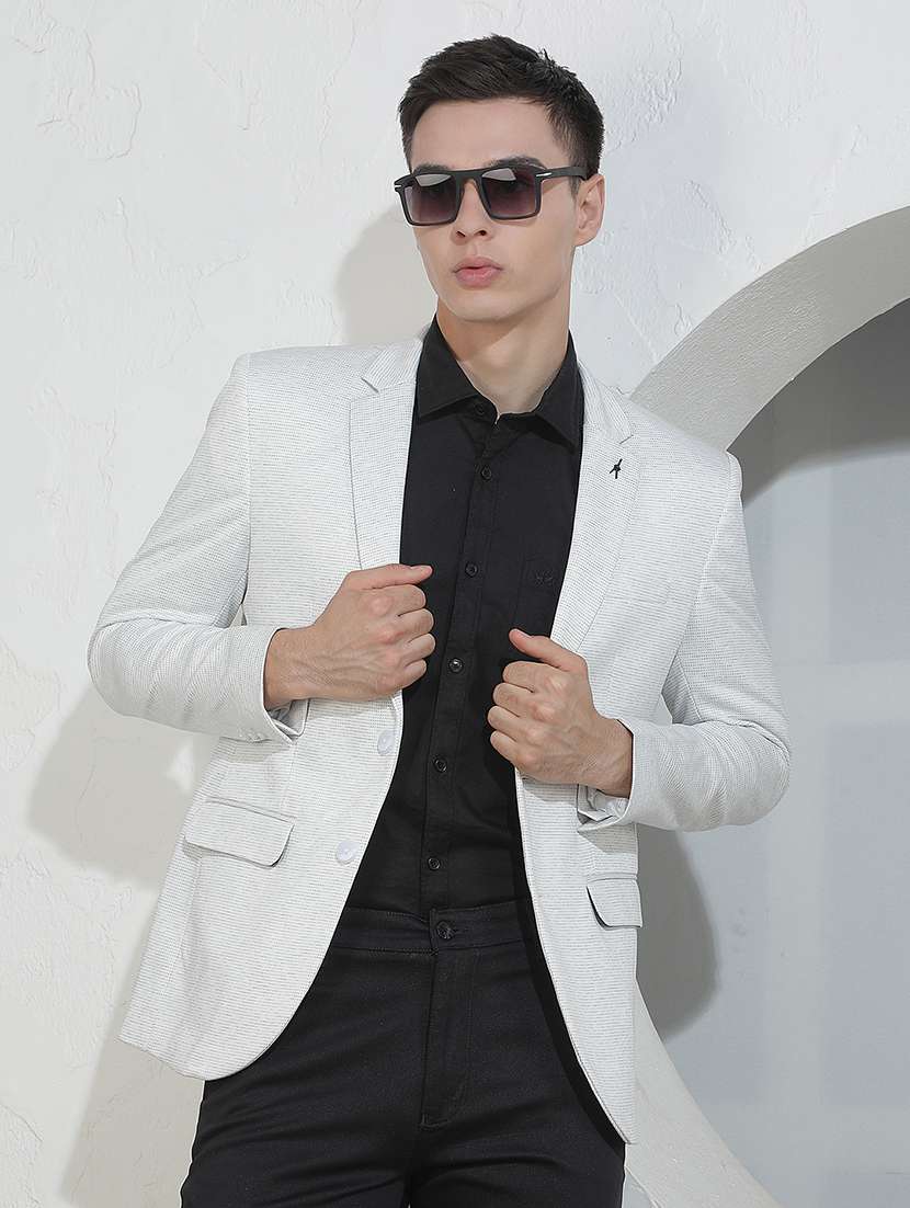 men printed long sleeves single breasted blazer
