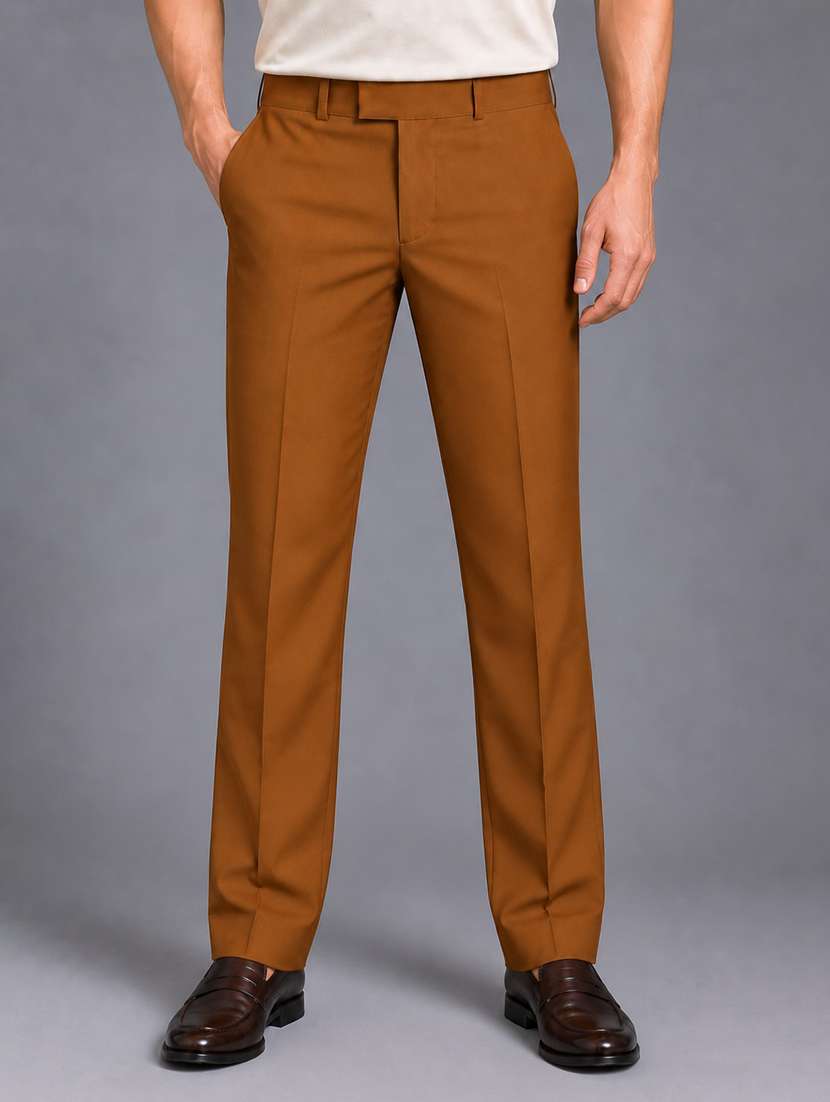 men solid mid rise flat front formal trouser