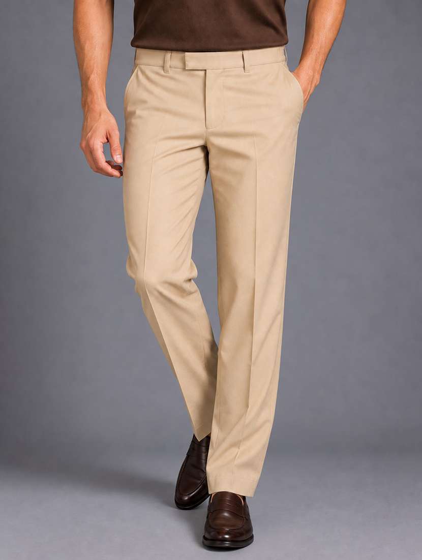 men solid mid rise flat front formal trouser