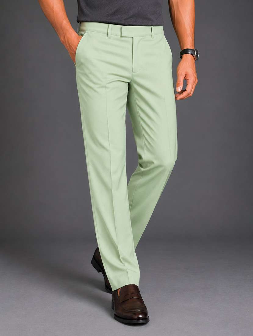 men solid mid rise straight fit trouser