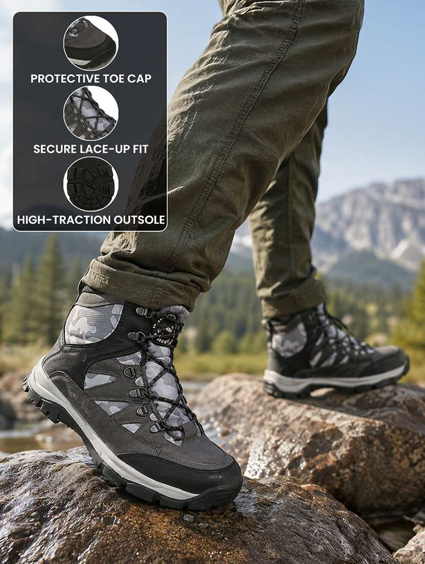 Men Grey Lace Up Hiking Boots Boot - 22694817 -  Standard Image - 5