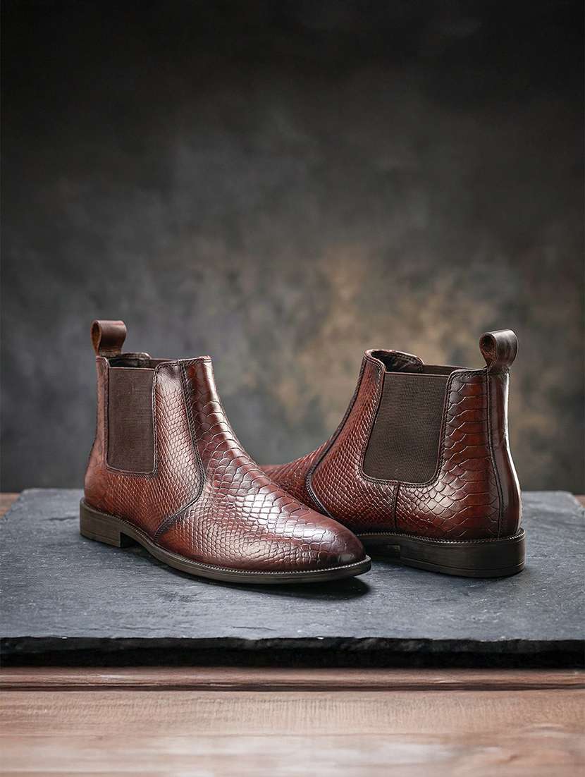 men brown slip on high ankle boot