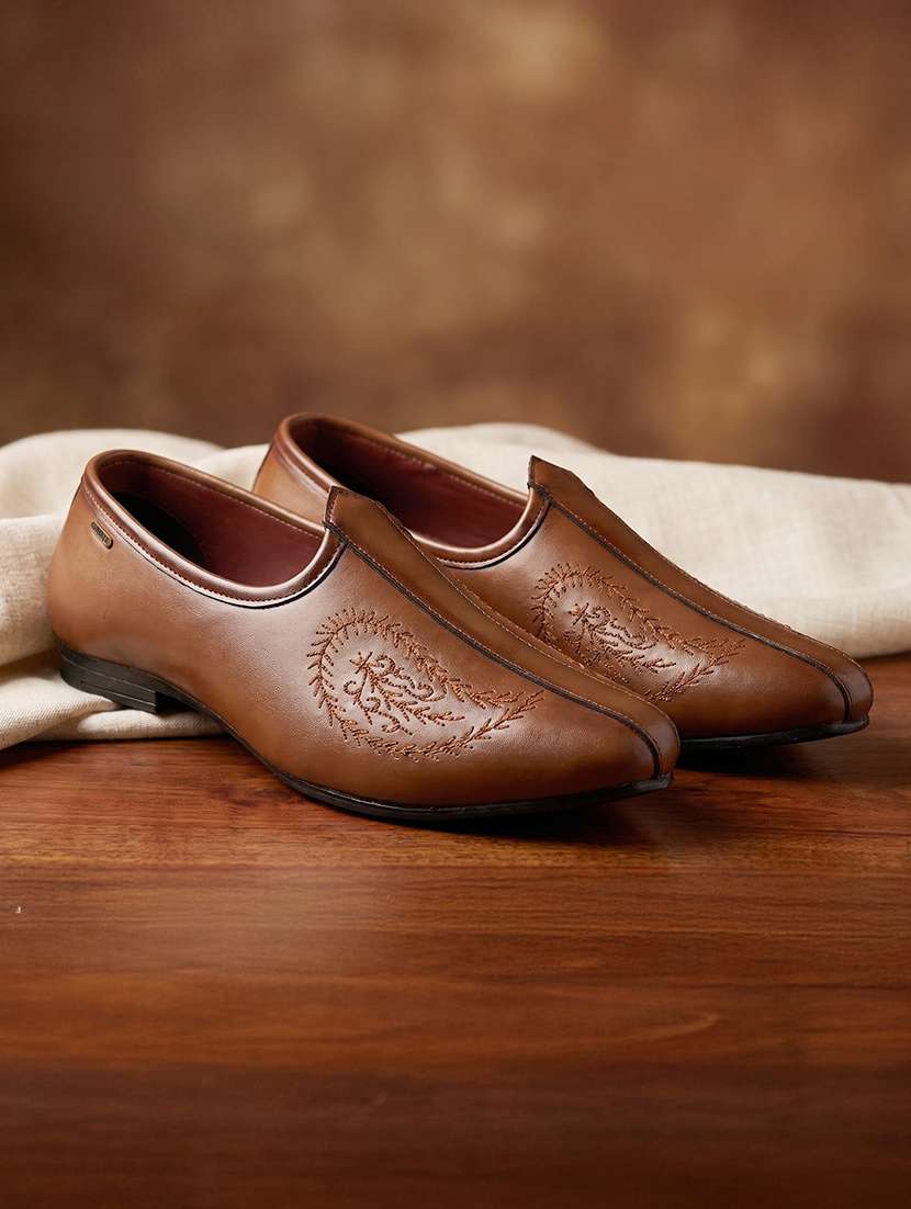 men brown slip on mojari