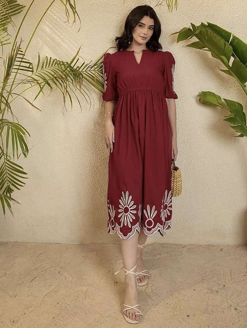 women embroidered short sleeves a-line dress