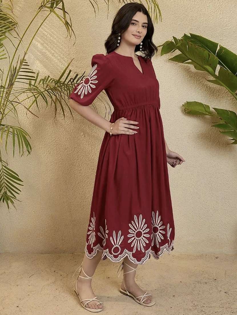 Women Embroidered Short Sleeves A-line Dress - 22695179 -  Standard Image - 3