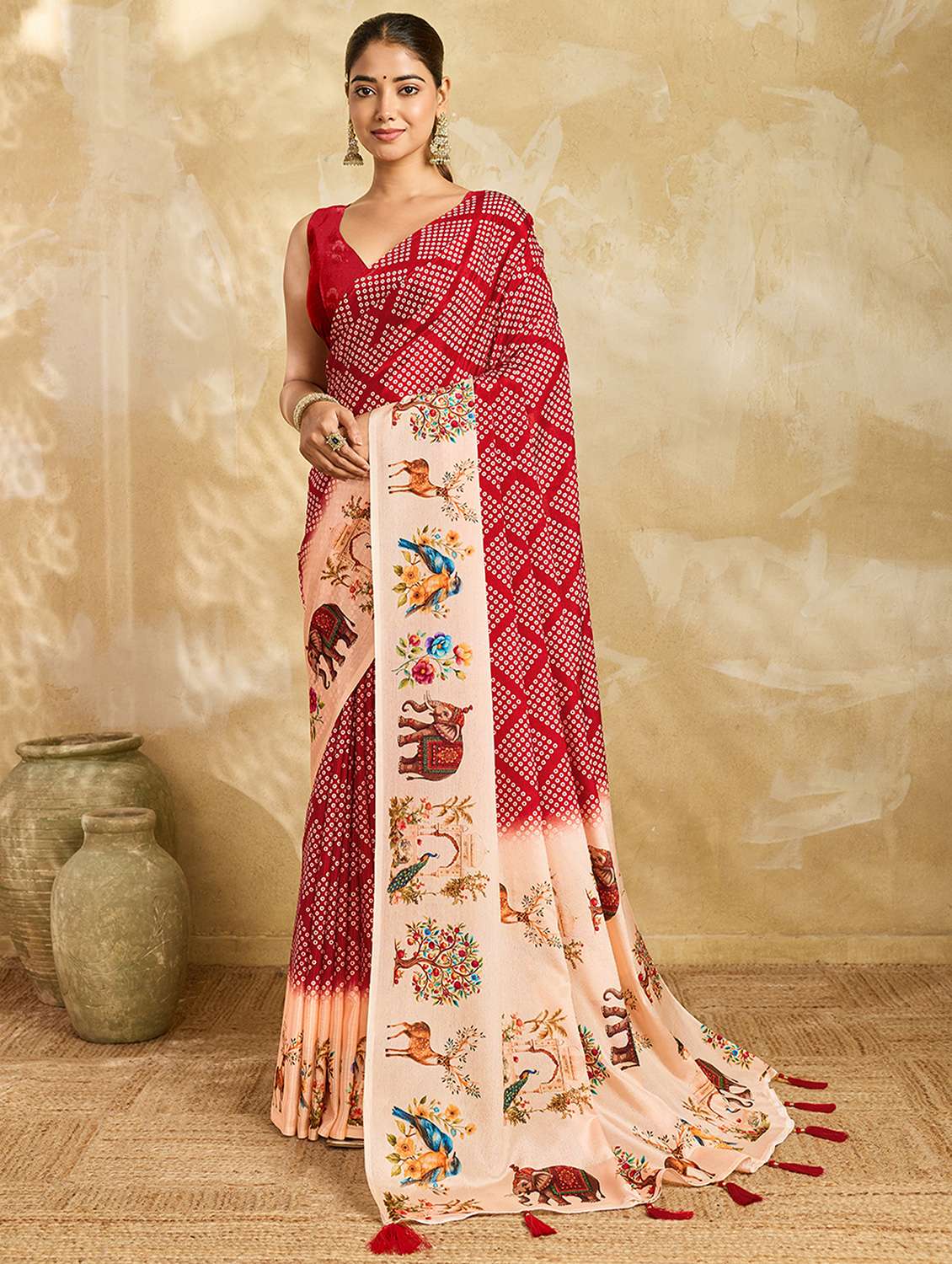 women printed casual wear saree with blouse