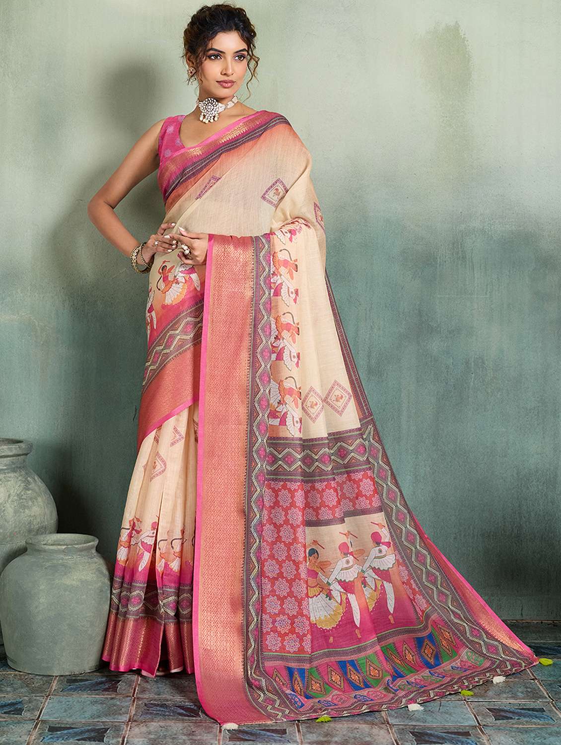 women printed casual wear saree with blouse