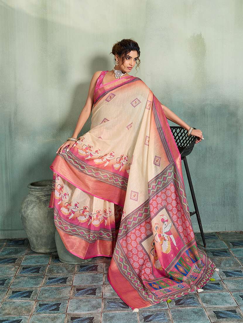 Women Printed Casual Wear Saree With Blouse - 22695415 -  Standard Image - 3