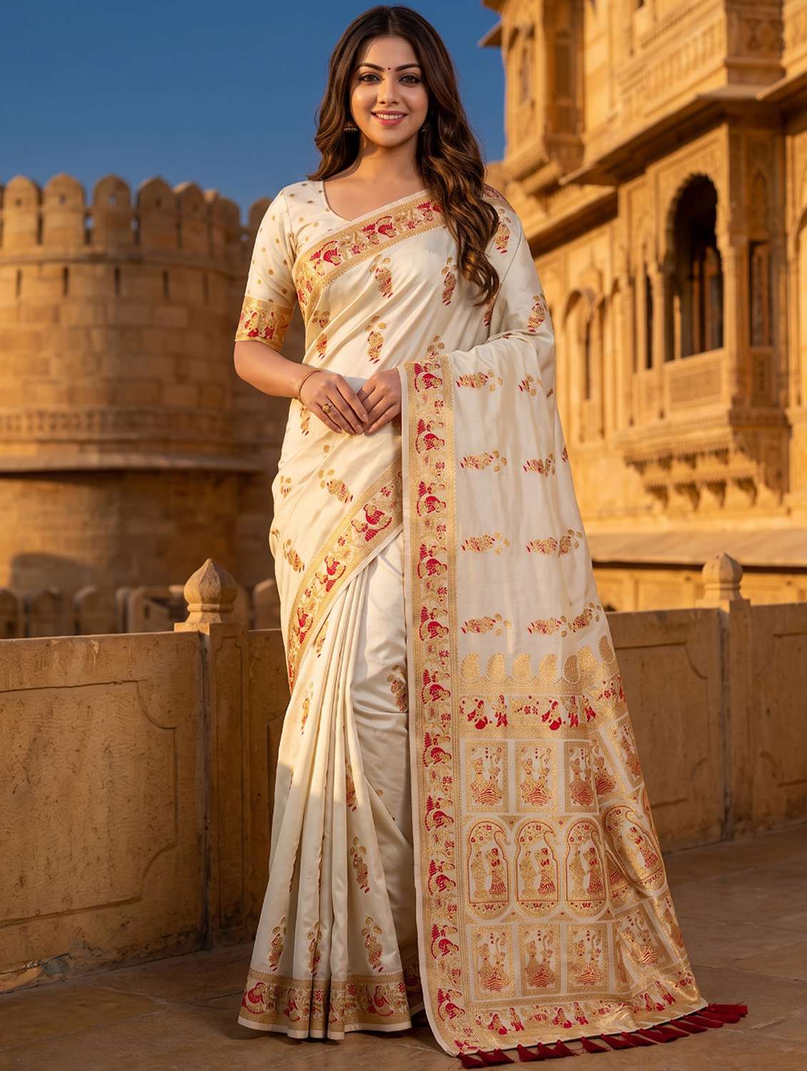 women self design banarasi saree with blouse