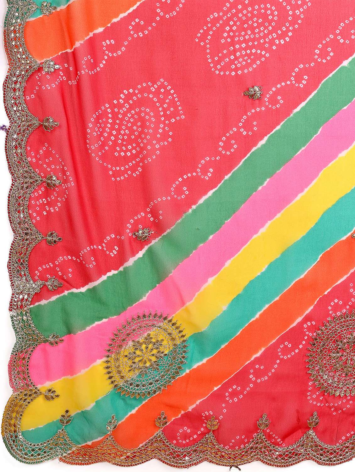 Women Leheriya Printed Saree With Blouse - 22695492 -  Standard Image - 3