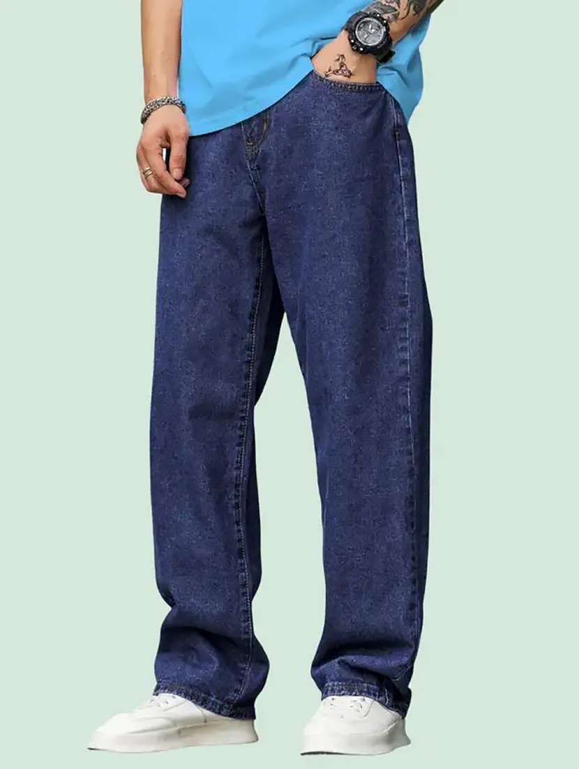 men solid mid rise straight jeans