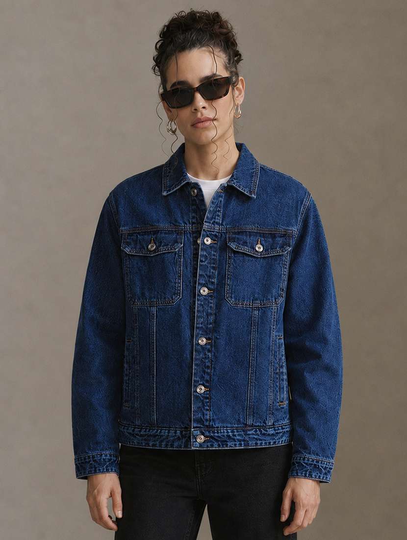 women solid long sleeve denim jacket