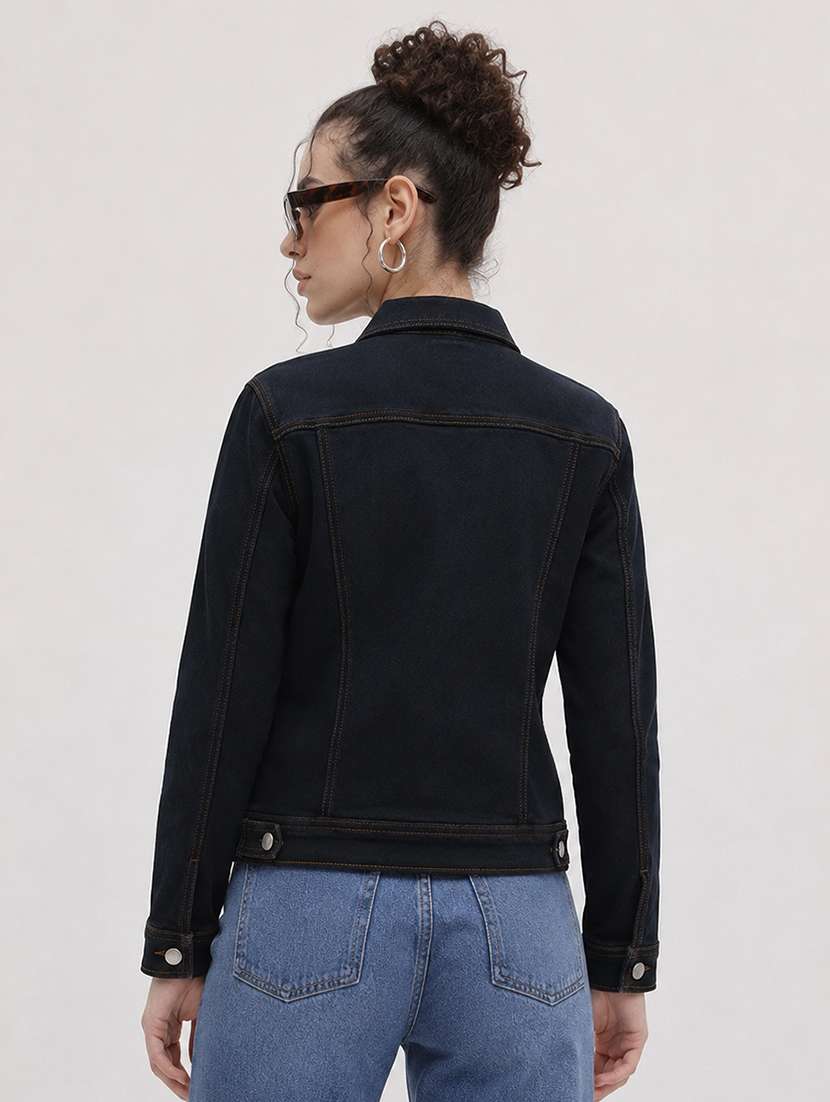 Women Solid Long Sleeve Denim Jacket - 22696441 -  Standard Image - 3