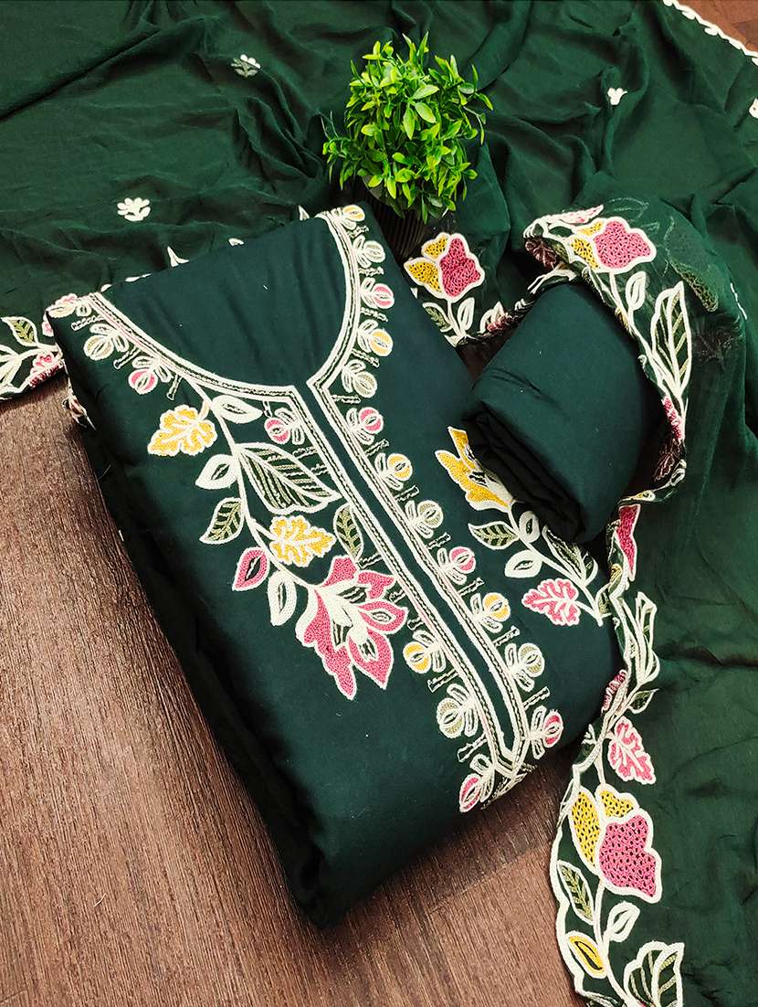 women solid with work unstitched suit set