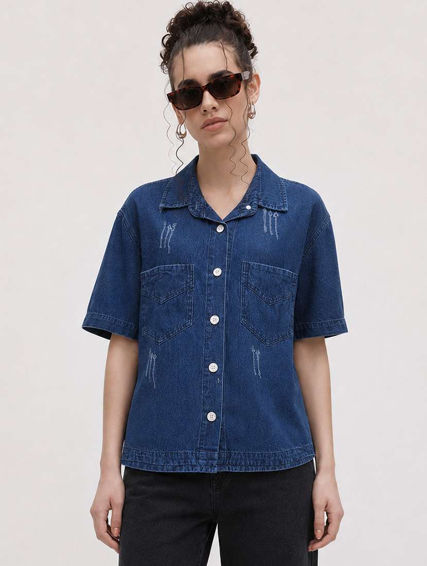 women solid short sleeve refular fit shirt 