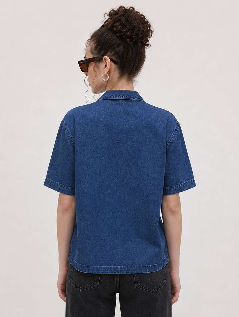Women Solid Short Sleeve Refular Fit Shirt - 22696514 -  Standard Image - 3