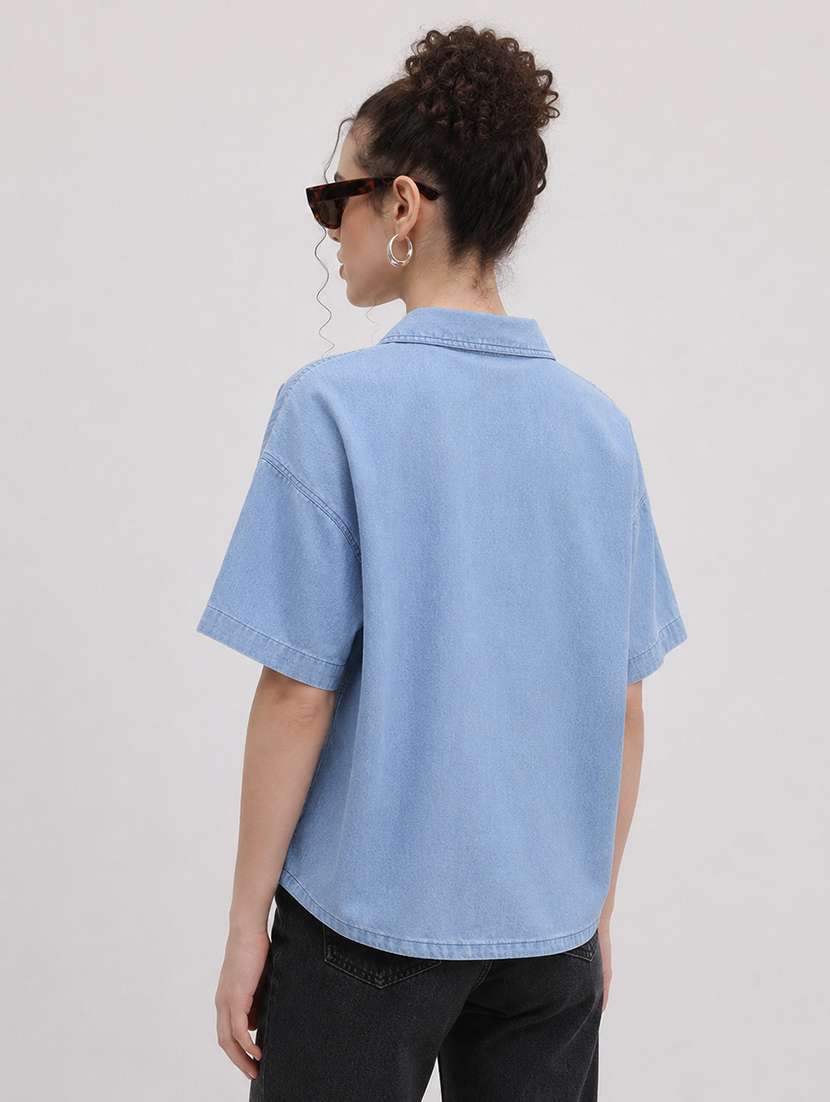 Women Solid Short Sleeve Refular Fit Shirt - 22696515 -  Standard Image - 3