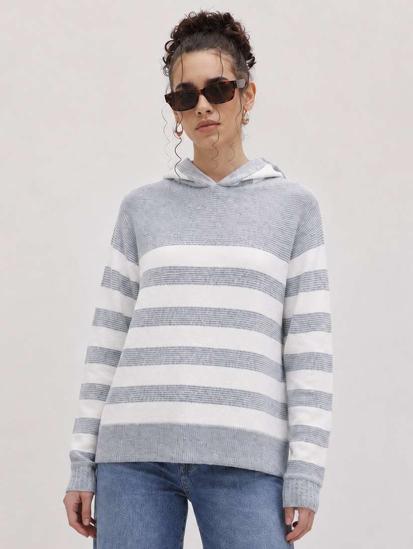 women striped long sleeve pullover sweater