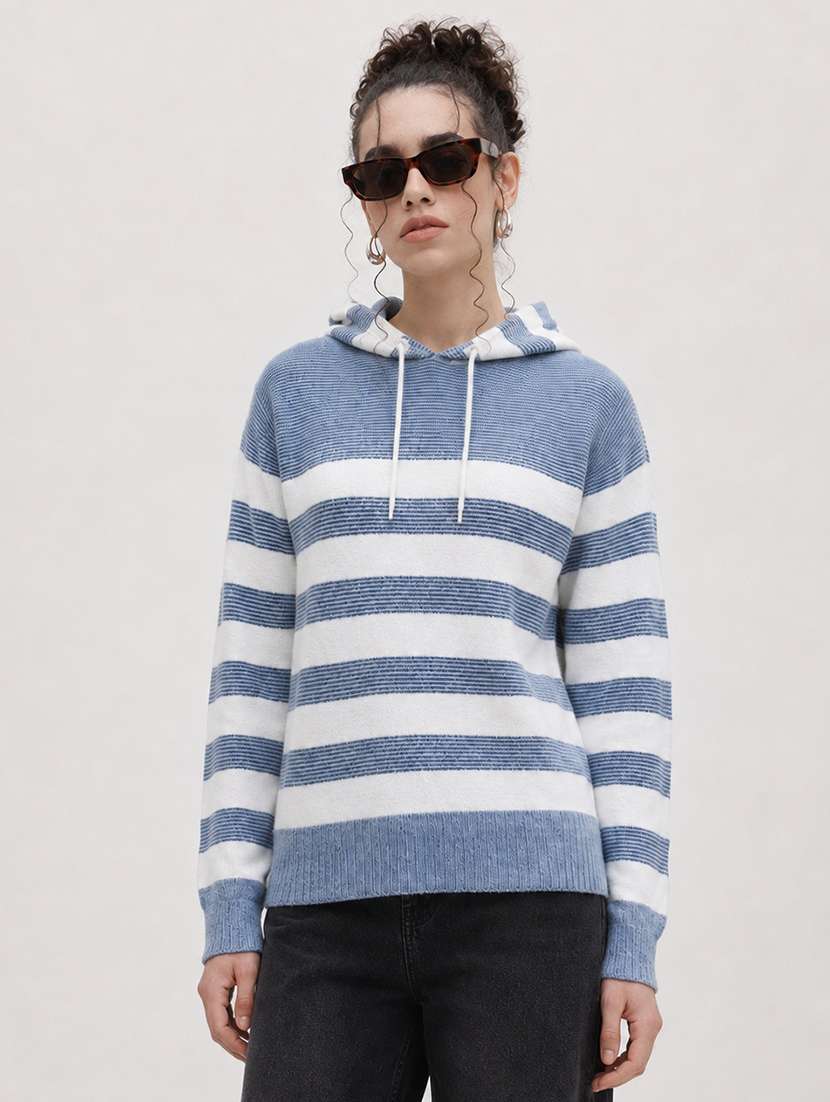women striped long sleeve pullover sweater