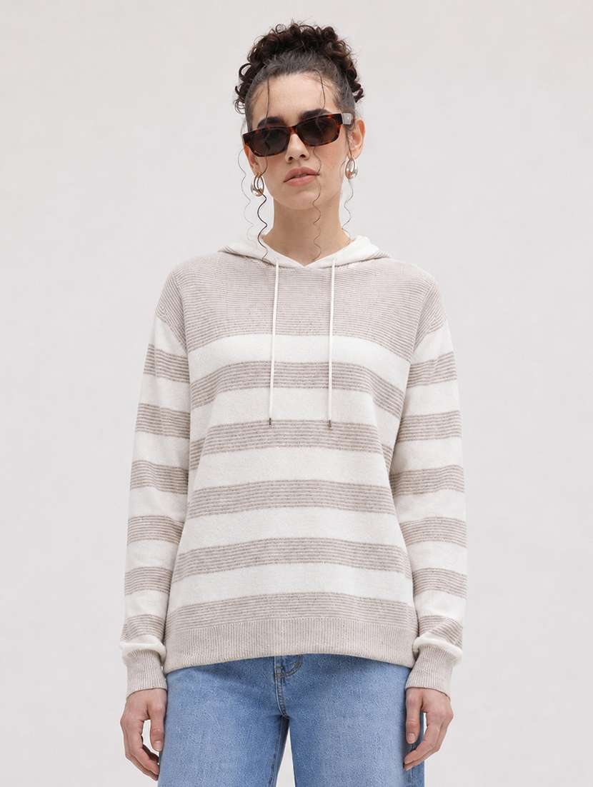 women striped long sleeve pullover sweater