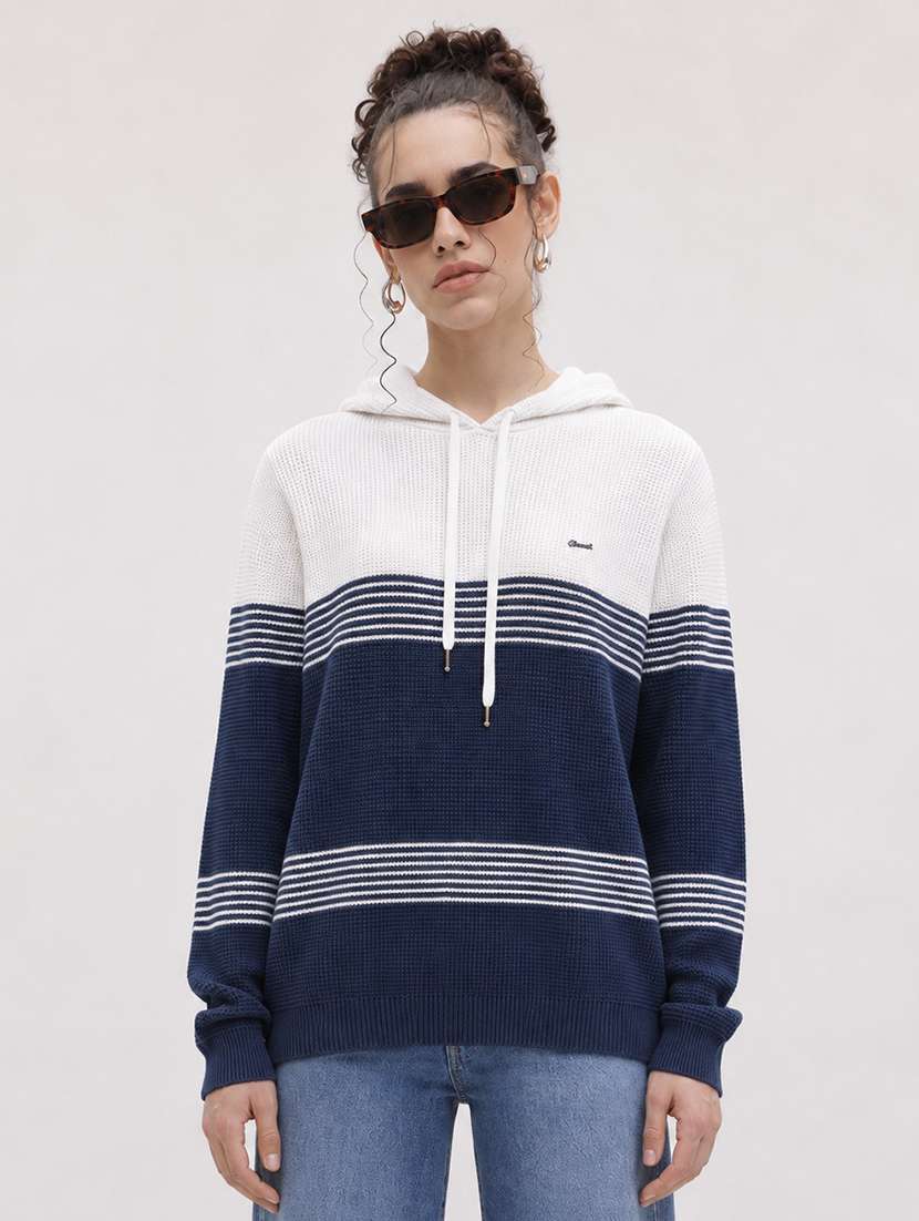 women striped long sleeve pullover sweater