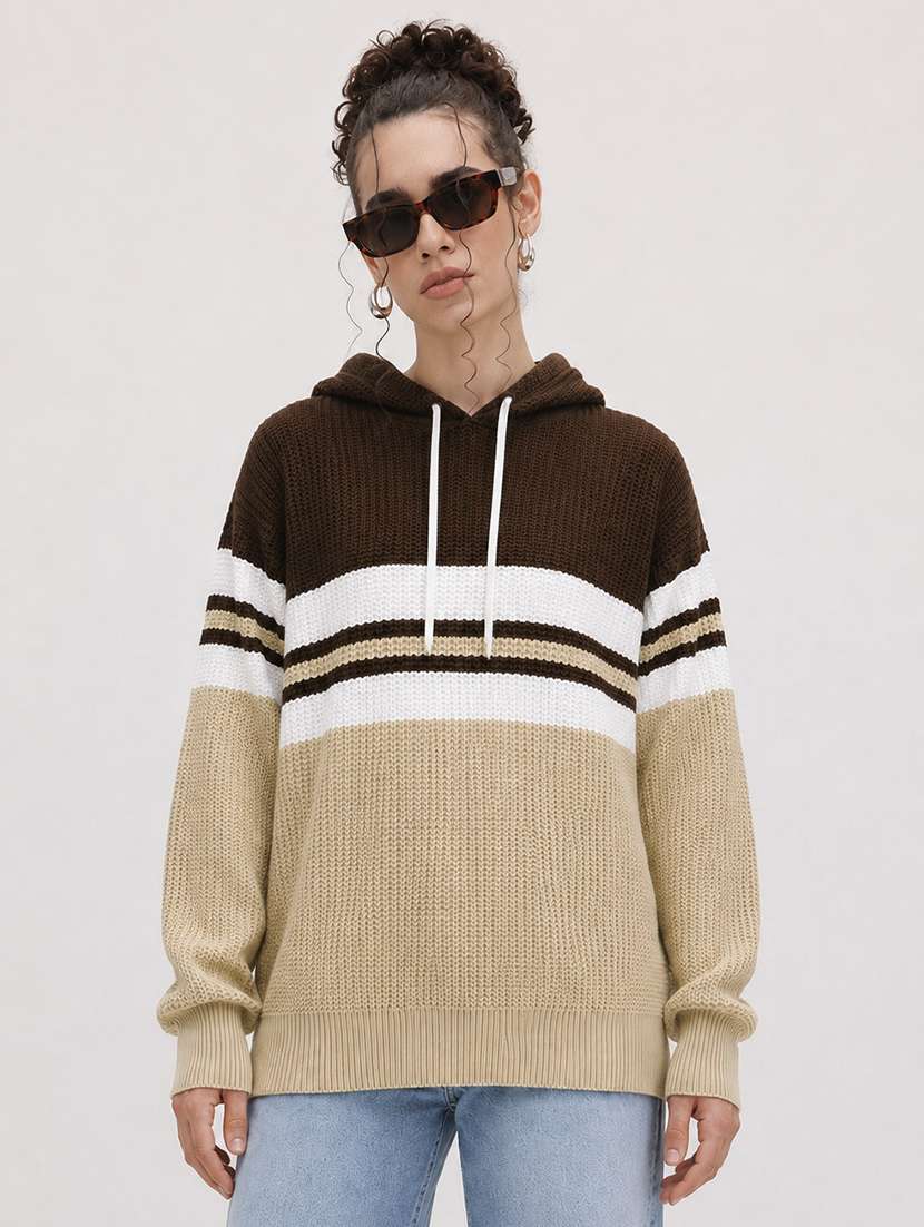women striped long sleeve pullover sweater