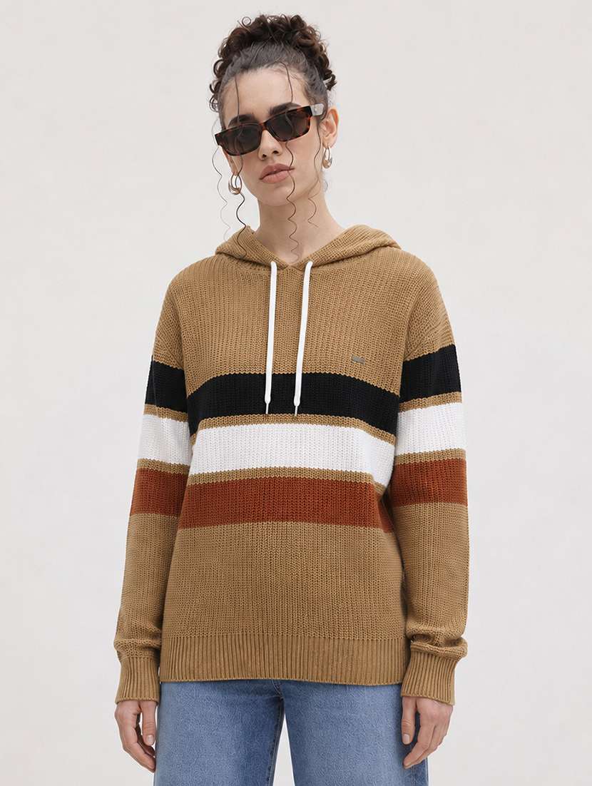 women striped long sleeve pullover sweater