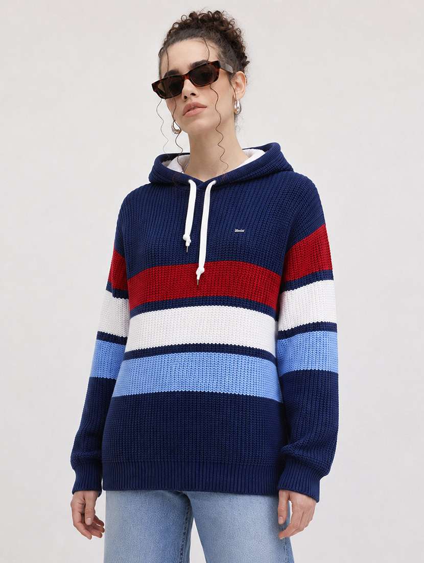 women striped long sleeve pullover sweater