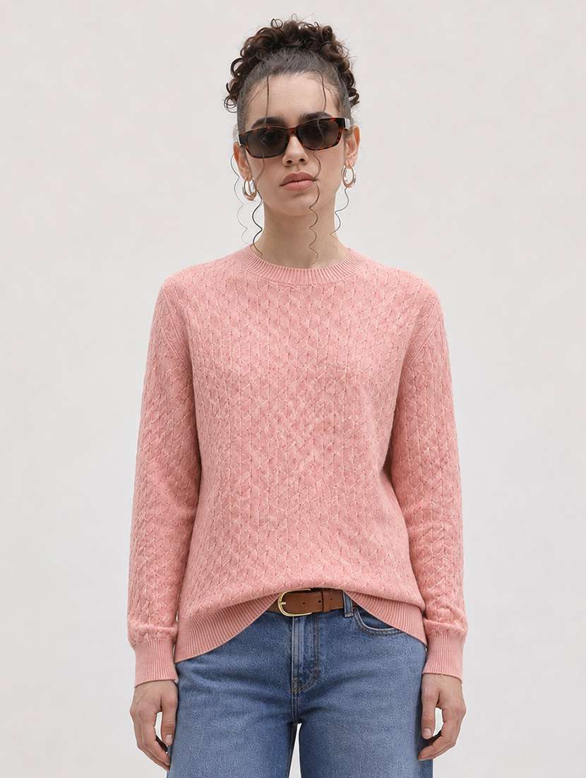 women self design long sleeve pullover sweater