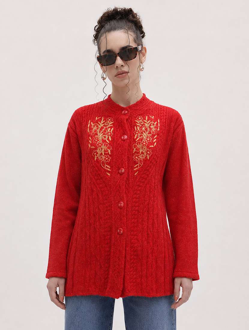 women self design long sleeve cardigan