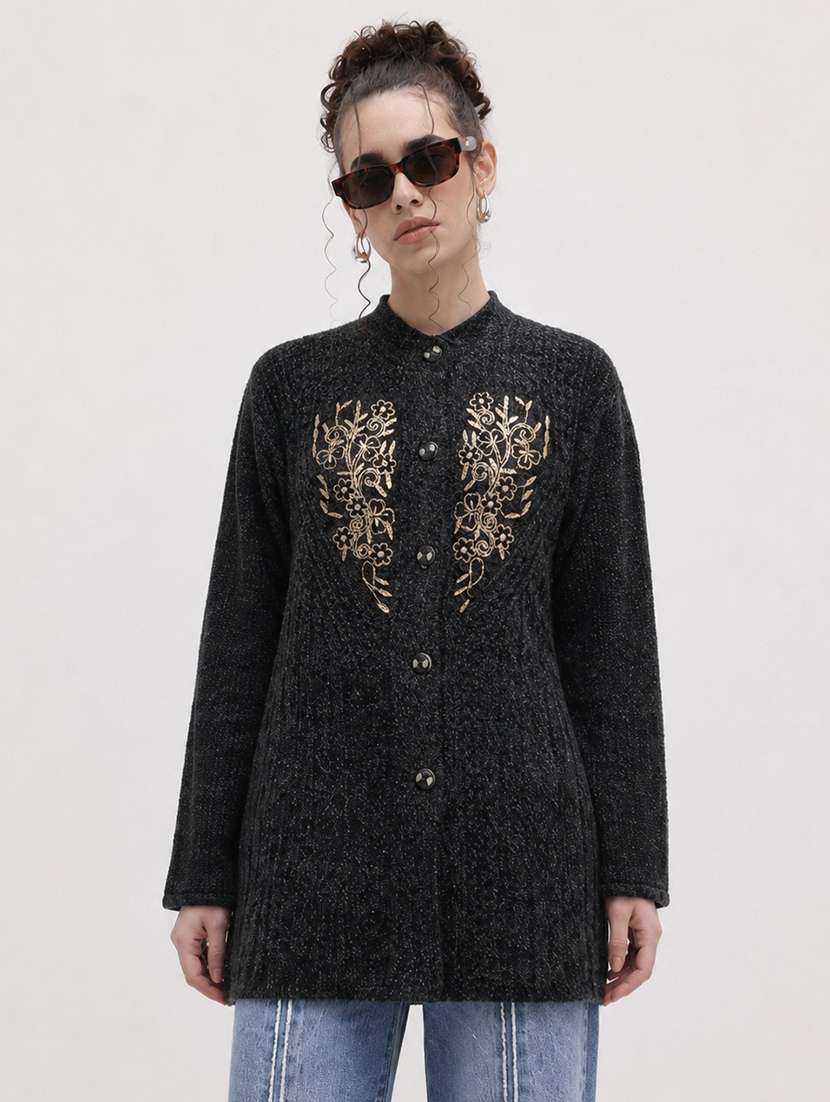 women self design long sleeve cardigan