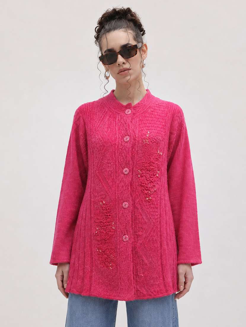 women self design long sleeve cardigan