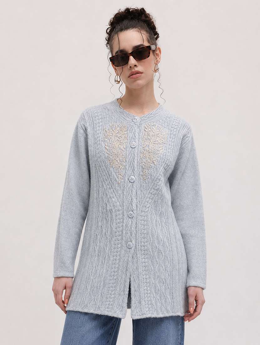 women self design long sleeve cardigan
