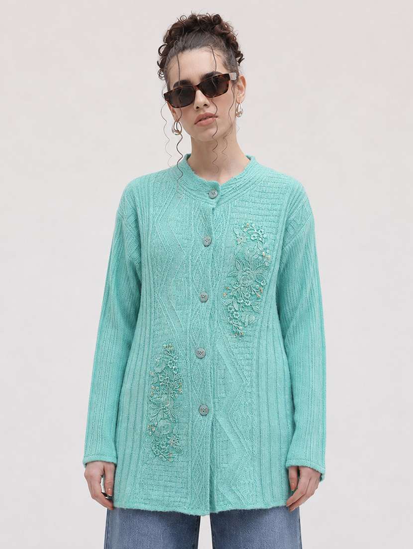women self design long sleeve cardigan