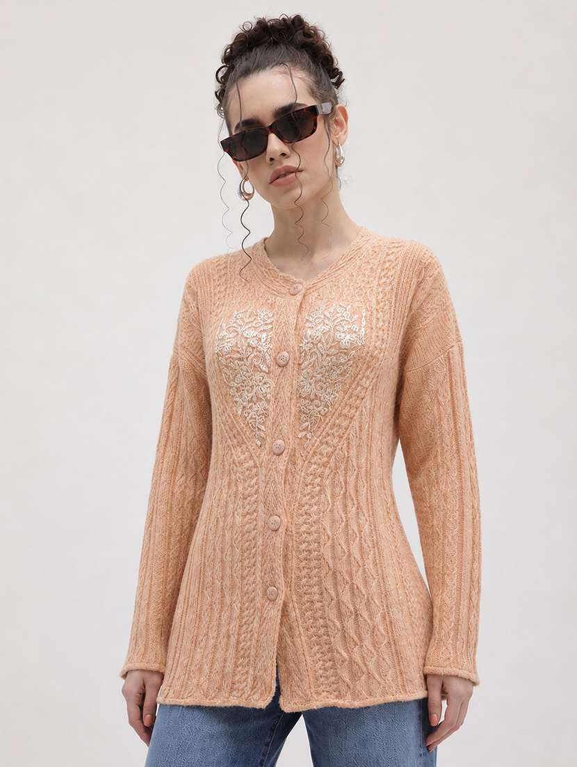 women self design long sleeve cardigan
