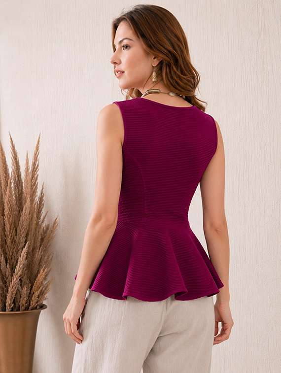 Women Self Design Sleeveless Peplum Top - 22696684 -  Standard Image - 3