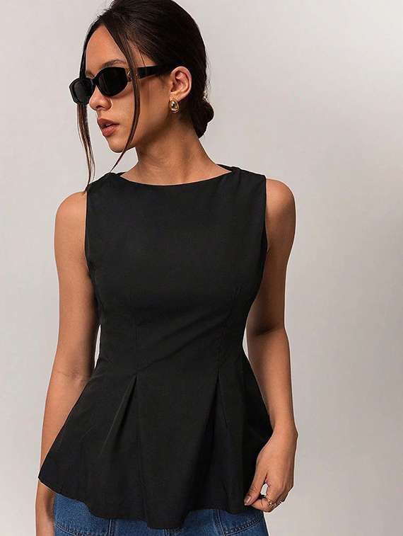 women solid sleeveless peplum top