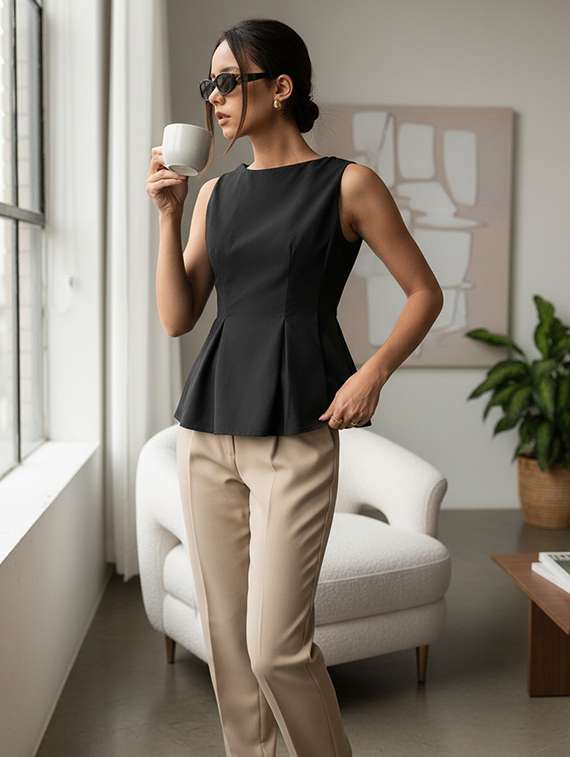 Women Solid Sleeveless Peplum Top - 22696686 -  Standard Image - 3