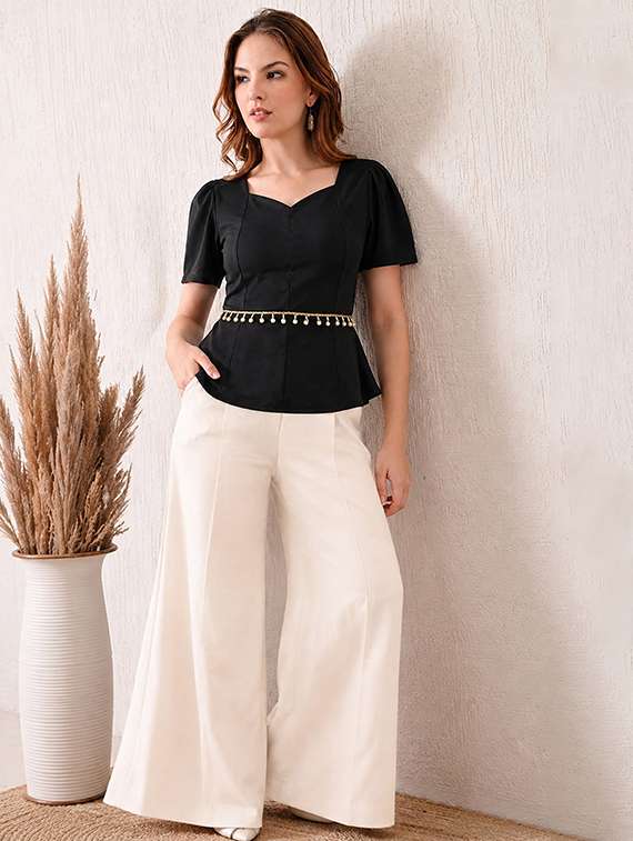 Women Solid Short Sleeves Peplum Top - 22696689 -  Standard Image - 3