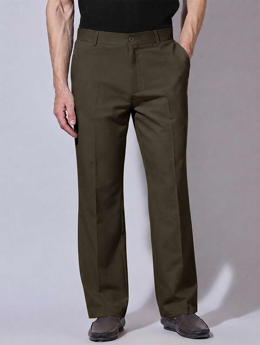 men solid mid rise regular fit formal trouser