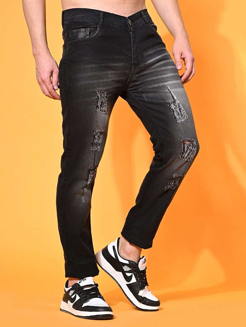 men distress mid rise full length slim fit jeans