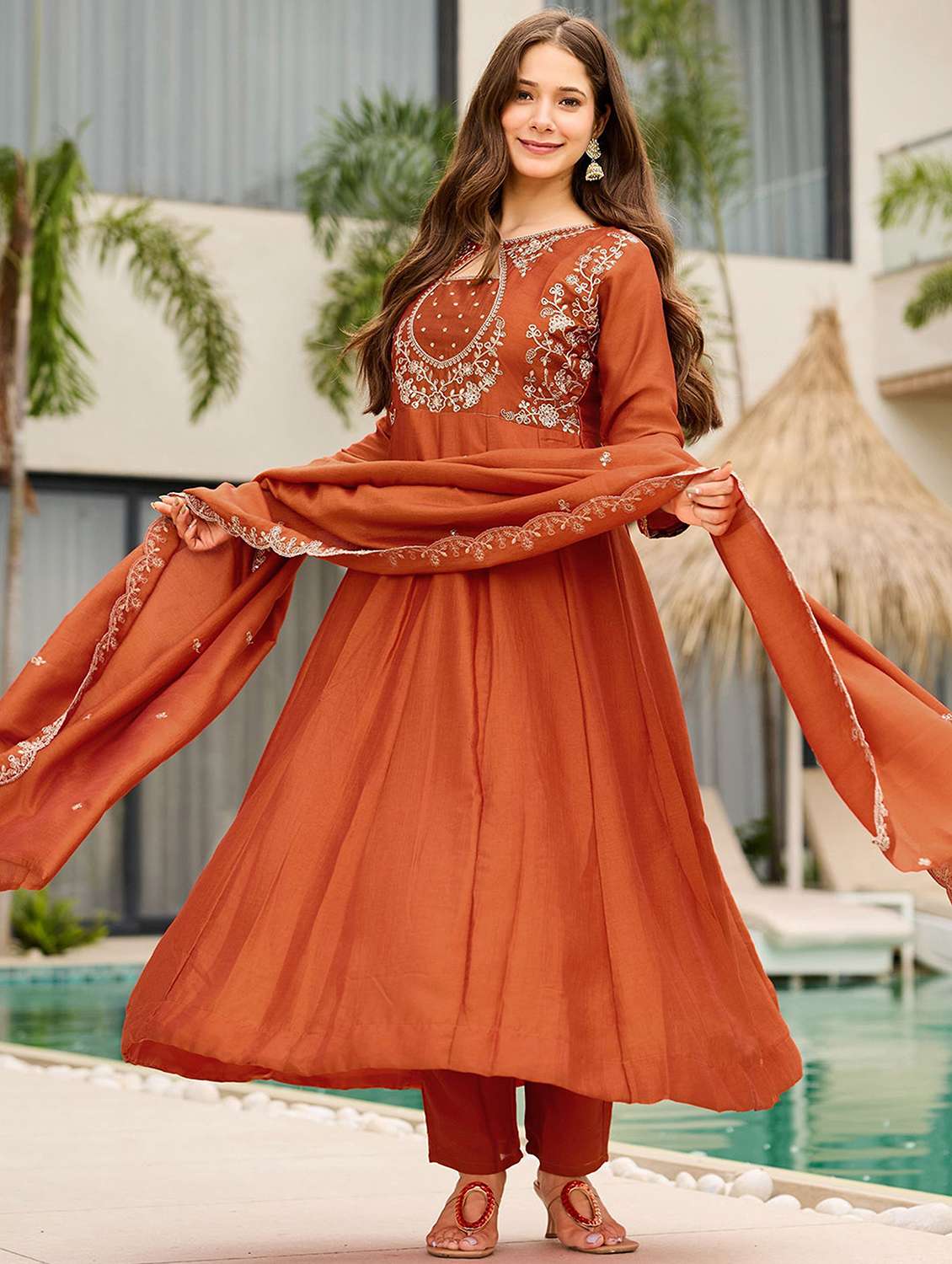 Women Embroidered Three Quarter Sleeves Kurta Pant Set With Dupatta - 22696770 -  Standard Image - 3