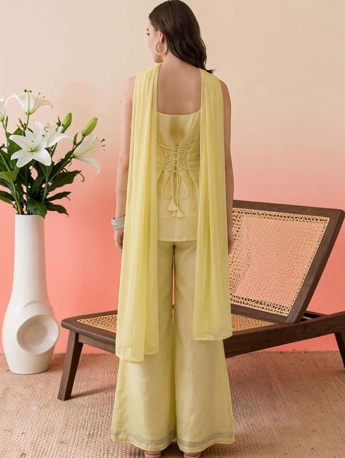Women Embroidered Sleeveless Kurta Palazzo Set With Dupatta - 22696784 -  Standard Image - 3