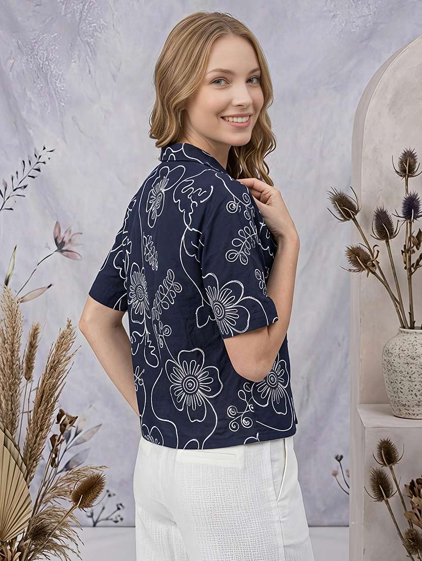 Women Embroidered Short Sleeves Shirt Style Top - 22696885 -  Standard Image - 3