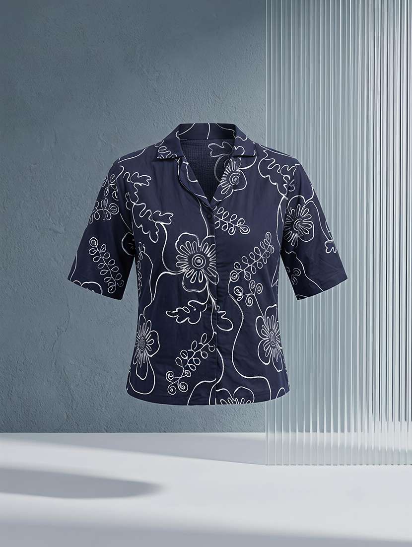 Women Embroidered Short Sleeves Shirt Style Top - 22696885 -  Standard Image - 5