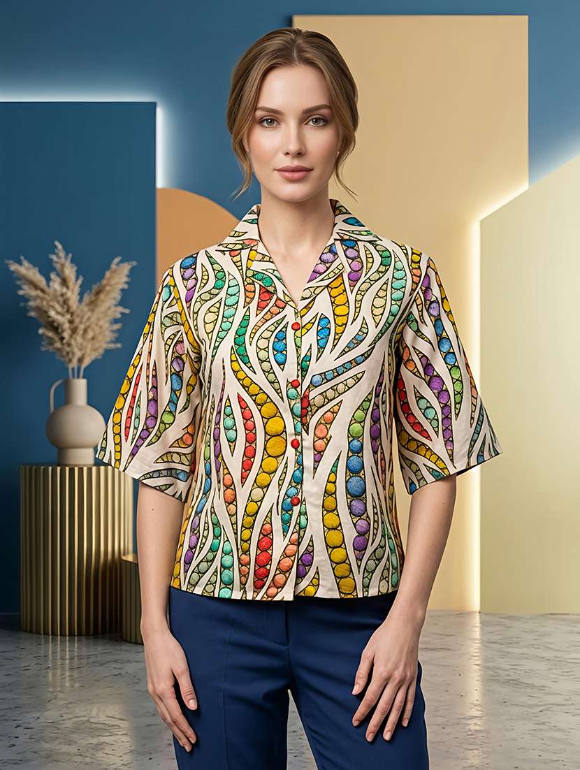 women printed short sleeves regular shirt