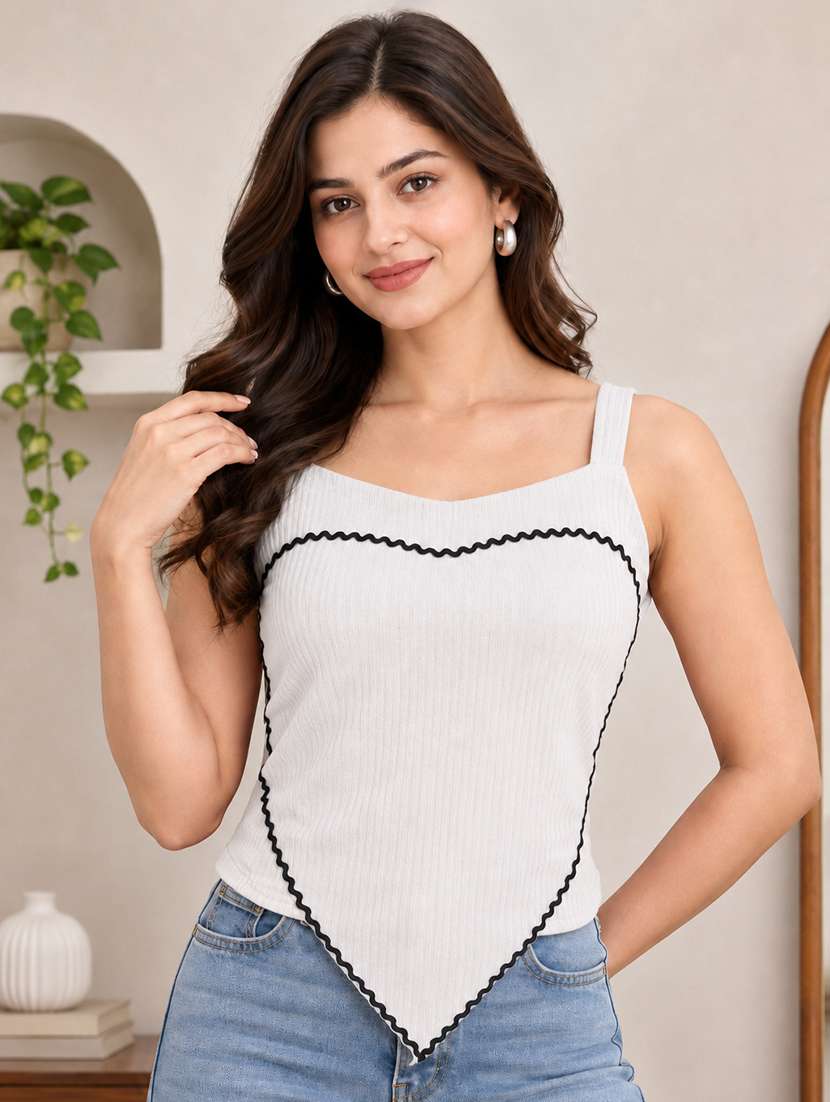 women self design sleeveless asymmetric top